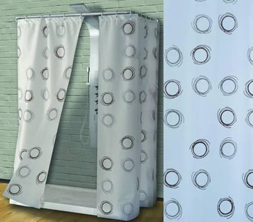TENDA PER DOCCIA IN PEVA CERCHI FONDO BIANCO DECORI MARRONI - cm.120x200h.