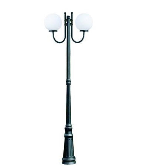 LAMPIONE 2 LUCI SU PALO MODELLO SFERA 2x100w IP44 cm.230h.colore nero FER 234504