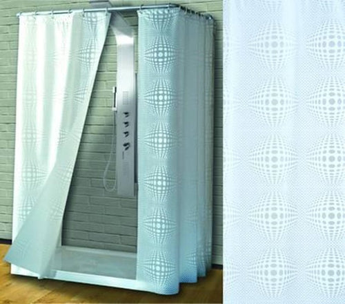 TENDA PER DOCCIA IN PEVA SFERA FONDO TRASPARENTE DECORI BIANCHI - cm.120x200h