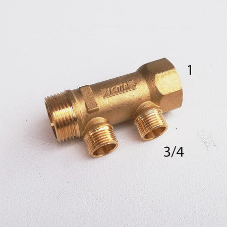 Collettore lineare da 1" - 18mm a 2 vie da 3/4" MF di ottone