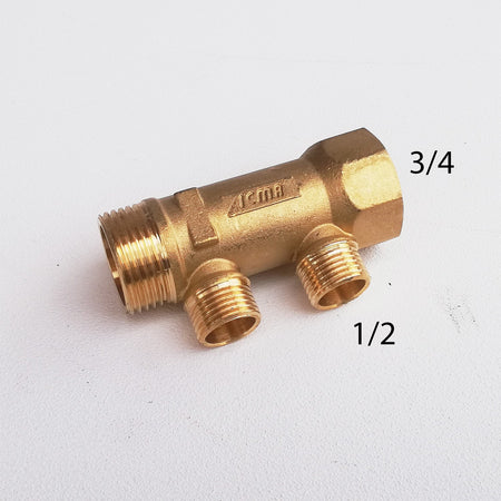 Collettore lineare da 3/4" - 16mm a 2 vie da 1/2" MF di ottone