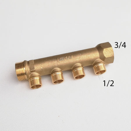 Collettore lineare da 3/4" - 16mm a 4 vie da 1/2" MF di ottone