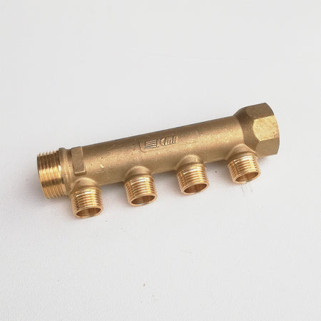 Collettore lineare da 1" - 18mm a 4 vie da 3/4" MF di ottone
