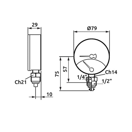Termomanometro radiale attacco laterale da 1/2"