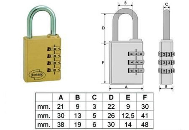 LUCCHETTO AD ARCO A COMBINAZIONE PL020 mm.38 a 4 combinatori - FER 171991- pz 2