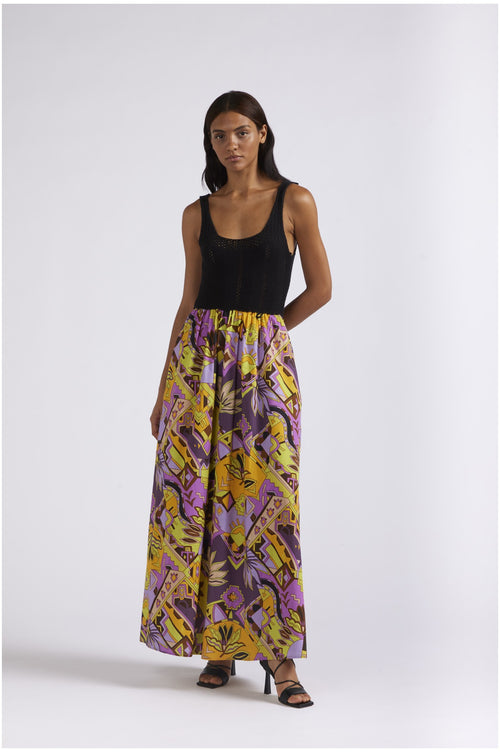 ABITO LUNGO CON TOP LAVORATO A CROCHETE GONNA STAMPATA