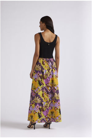 ABITO LUNGO CON TOP LAVORATO A CROCHETE GONNA STAMPATA