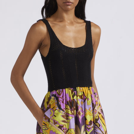 ABITO LUNGO CON TOP LAVORATO A CROCHETE GONNA STAMPATA