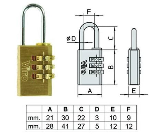 LUCCHETTI AD ARCO A COMBINAZIONE CON 3 DISCHI 406 - FER 410915