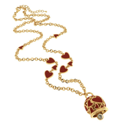BYSIMON - Collana in Metallo con campanella portafortuna impreziosita da cuori rossi
