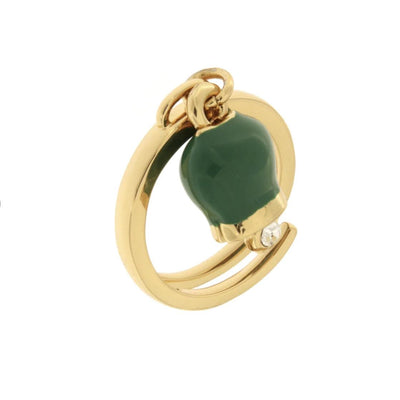 BYSIMON - Anello in Metallo con campanella portafortuna verde