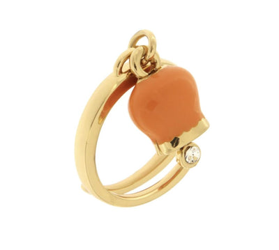 BYSIMON - Anello in Metallo con campanella portafortuna arancione