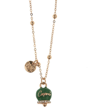 BYSIMON - Collana in Metallo maglia a pallini con campanella verde e scritta Capri