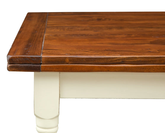 Biscottini Tavolo allungabile Country con struttura bianca anticata piano noce in legno massello di tiglio Made in Italy