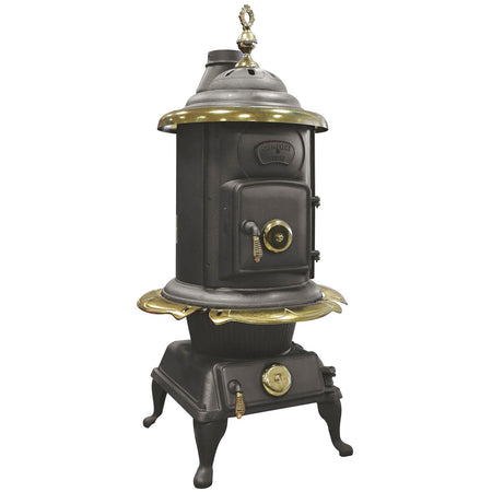 Stufa a legna "Comfort" 10 kW in ghisa con inserti ottone caminetto h 131 cm