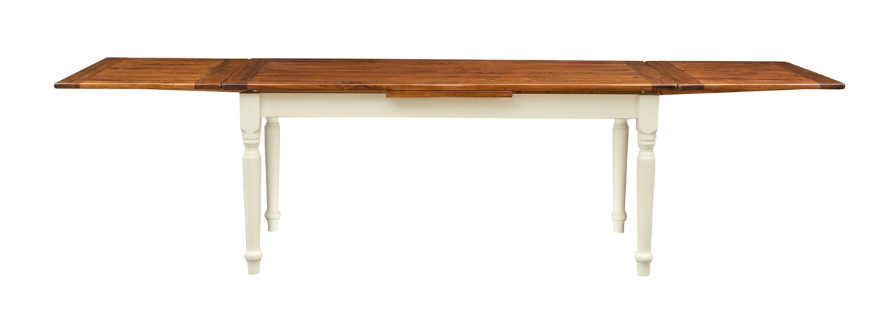 Biscottini Tavolo allungabile Country in legno massello di tiglio struttura bianca anticata piano noce Made in Italy