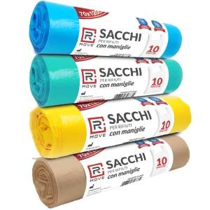 RMove Sacchi Rifiuti 70x120cm 4 Rotoli da 10 Sacchi Colori Vari