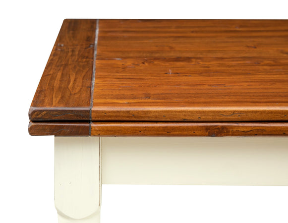 Biscottini Tavolo allungabile Country fatto a mano in legno massello di tiglio struttura bianca anticata piano noce Made in Italy