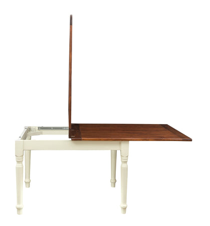 Biscottini Tavolo allungabile a libro Country legno massello di tiglio struttura bianca anticata piano noce. Made in Italy