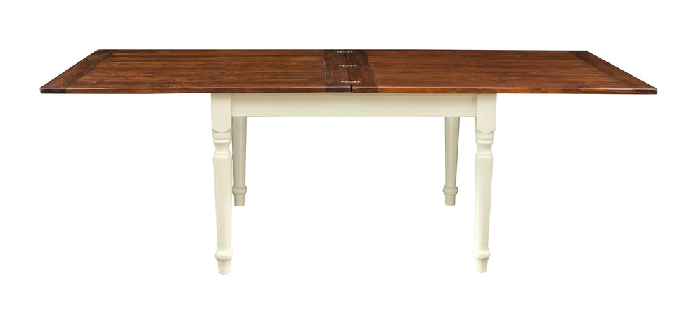 Biscottini Tavolo allungabile a libro Country legno massello di tiglio struttura bianca anticata piano noce. Made in Italy