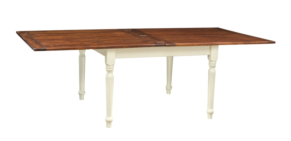 Biscottini Tavolo allungabile a libro Country legno massello di tiglio struttura bianca anticata piano noce. Made in Italy