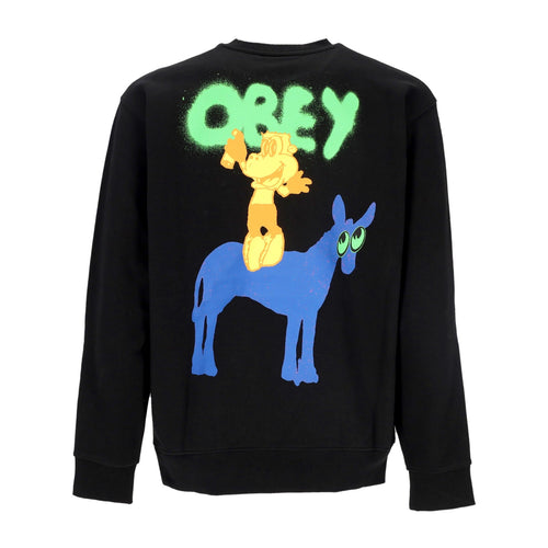 OBEY Felpa Leggera Girocollo Uomo Donkey Premium French Terry Crew Black da uomo