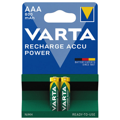 VARTA RECHARGE ACCU POWER - BLISTER 2 BATTERIE MINISTILO AAA RICARICABILI 800mAh - MASTER CARTON DA 10 PZ