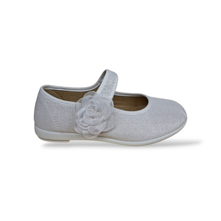 Ballerine bambina VUL-LADI bianco velcro fiore pizzo cerimonia eleganti
