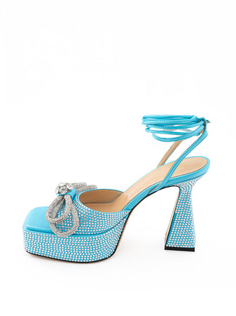 MACH & MACH Sandali Plateau Azzurro con Cristalli Doppio Fiocco Mach & Mach da donna