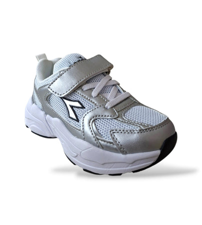 Diadora Alley – Sneakers Bambino Grigio Metal Bianco | Scamosciato e Velcro | Taglie 28-35