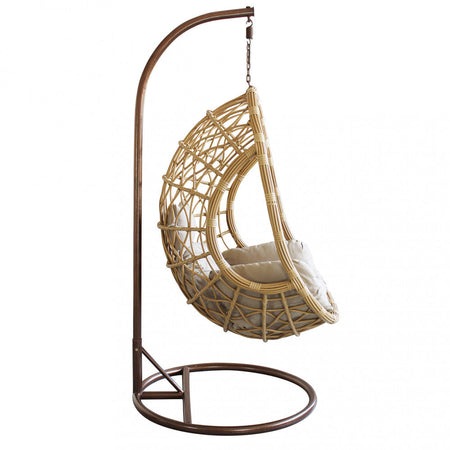 Poltrona a dondolo sospesa "Caracas" per giardino e veranda in rattan con cuscino