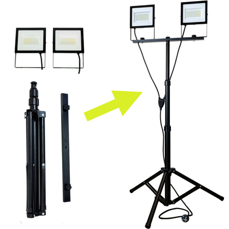 DOPPIO FARETTO LED DA CANTIERE CON TREPPIEDE TELESCOPICO - 100W 9000LM - ElettroWatt.eu
