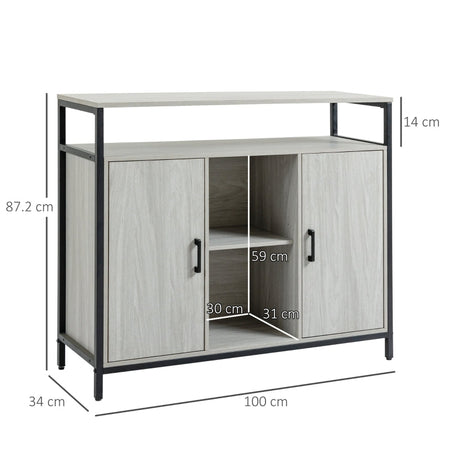 Credenza Moderna in Legno con 2 Armadietti e Ripiani, Mobile Cucina e per Ingresso Grigio Chiaro, 100x34x87.2cm F835-675LGA