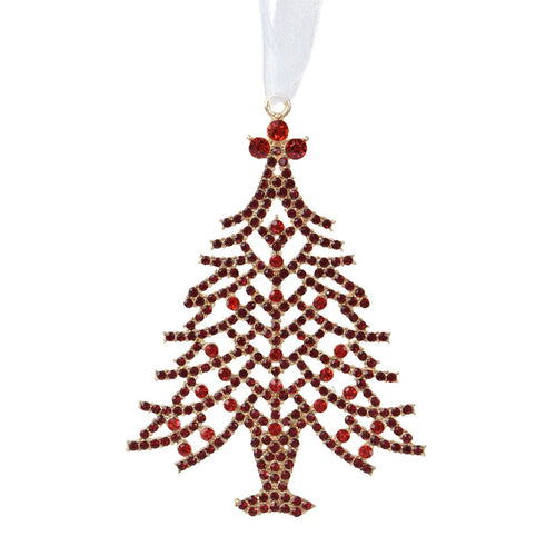 Pendaglio a forma di albero con brillantini rossi per albero decorazione natalizia da 10 cm