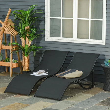 Set 2 Sdraio da Giardino Pieghevoli, Lettino Prendisole in Alluminio e Textilene, 61x165x63cm 84B-540