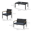 Set 4 Pezzi Salotto da Esterni con 2 Sedie, Divano e Tavolino Mobili da Giardino in Rattan e Acciaio Nero 860-092