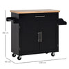 Carrello da Cucina con Cassetti, Portaspezie e Armadietto, Carrello da Portata con 4 Ruote e Piano di Lavoro in Legno, 109x40x89cm, Nero YH9801-178BKYH9