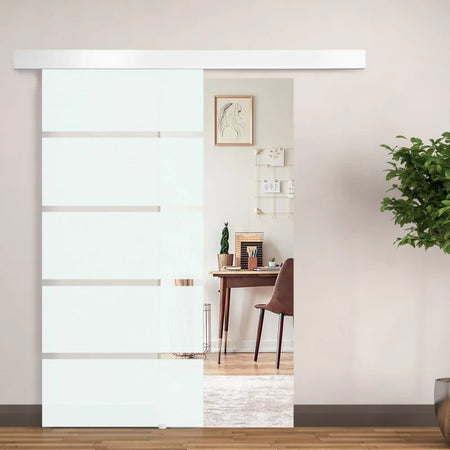 Porta Scorrevole Interna in Vetro Smerigliato e Satinato con Binario B2 e Maniglia per Bagno Cucina Studio Vetro 205x 102.5x 0,8cm QS2E7-0016QS2