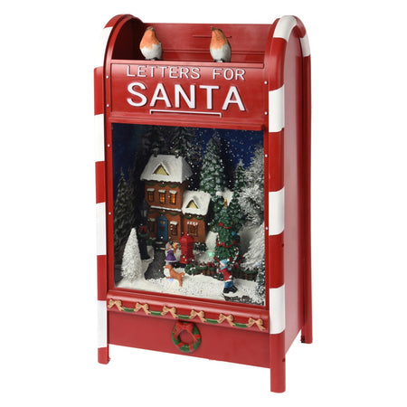 Scena animata casella postale natalizia, con LED e suoni, decorazione per villaggio di Natale, da h 62 cm