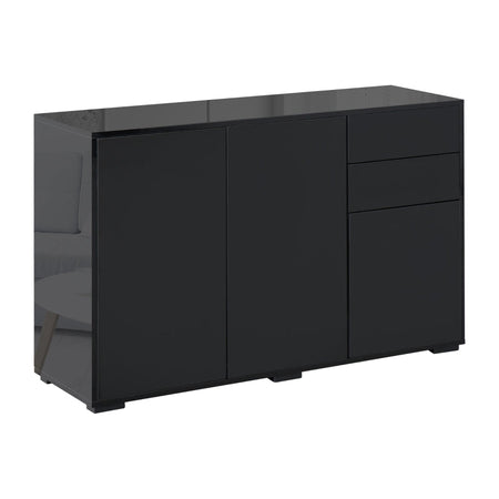 F838-077BKA madia soggiorno salotto nero lucido legno laminato ufficio studio design con 4 ante 2 cassetti