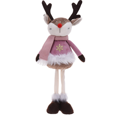 Pupazzetto Renna con vestiti color Rosa, in tessuto, decorazione da 24 x 55 cm