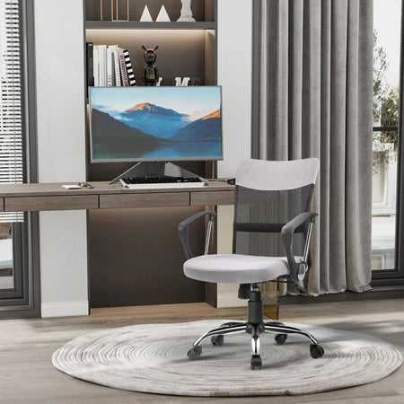 Poltrona da Ufficio in Tessuto Grigio, Sedia Girevole ed Ergonomica per Scrivania, 60 x 66 x 91-101cm RF9921-379GYRF9