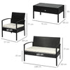 Set Mobili da Giardino in Rattan Sintetico Composto da 1 tavolino 2 poltrone e 1 divano a 2 posti Nero e Crema 863-024