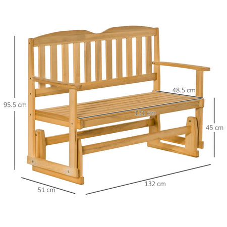 Panchina da Giardino a Dondolo da 2 Posti con Braccioli in Legno di Abete, 132x51x95.5cm, Colore Legno 84B-529
