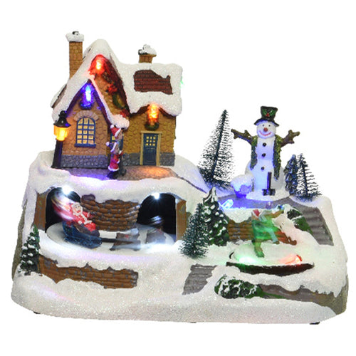 Scena animata a Led Casa con veicoli che si muovono decorazione da 23.5 cm