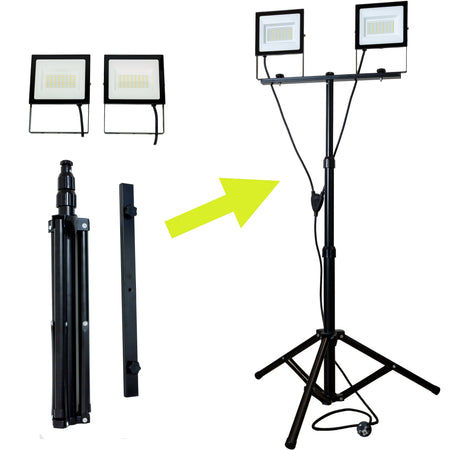 KIT 2 PROIETTORI TERMINUS 50W CAD. 4000LM CAD. CABLIATI CON TREPIEDE - ElettroWatt.eu