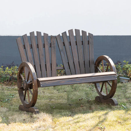 Panchina da Giardino in Legno Stile Country con Braccioli a Ruota, 108x66x95cm, Colore Legno 84B-406