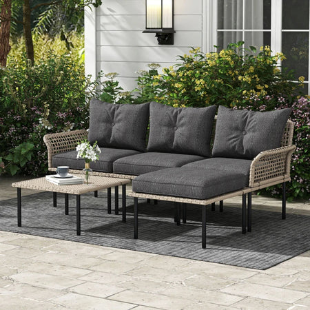 Set da Giardino 5 Pezzi in Rattan con 2 Sedie Laterali, Sedia Centrale e 2 Sgabelli/Tavolini da Caffè 860-306V00GY