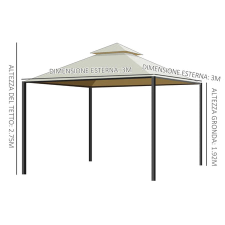 Gazebo da Giardino 3 x 3m con 4 Tende Laterali e Doppio Tetto Beige 84C-033