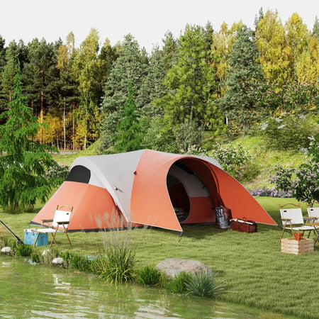 Tenda da Campeggio 5-6 Posti con Portico, Impermeabile 3000mm con Borsa di Trasporto, Arancione WI6A20-396V00OGWI6
